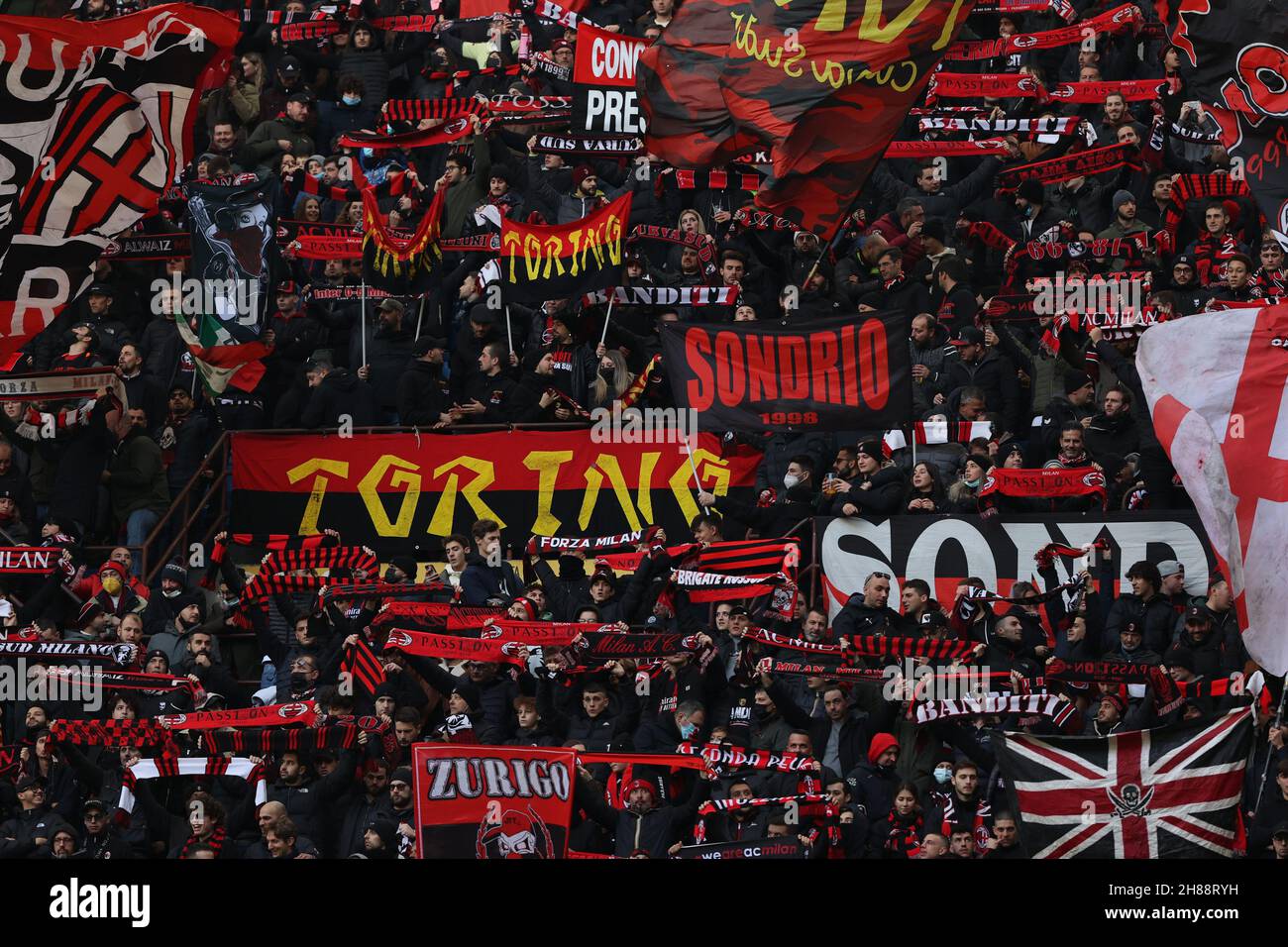 AC Milan supporters during the Serie A 2021/22 football match between AC  Milan and US Sassuolo at Giuseppe Meazza Stadium, Milan, Italy on November  28, 2021 Stock Photo - Alamy