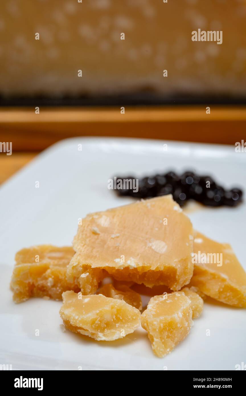 Tasting of 72 months very old Italian parmigianoreggiano parmesan