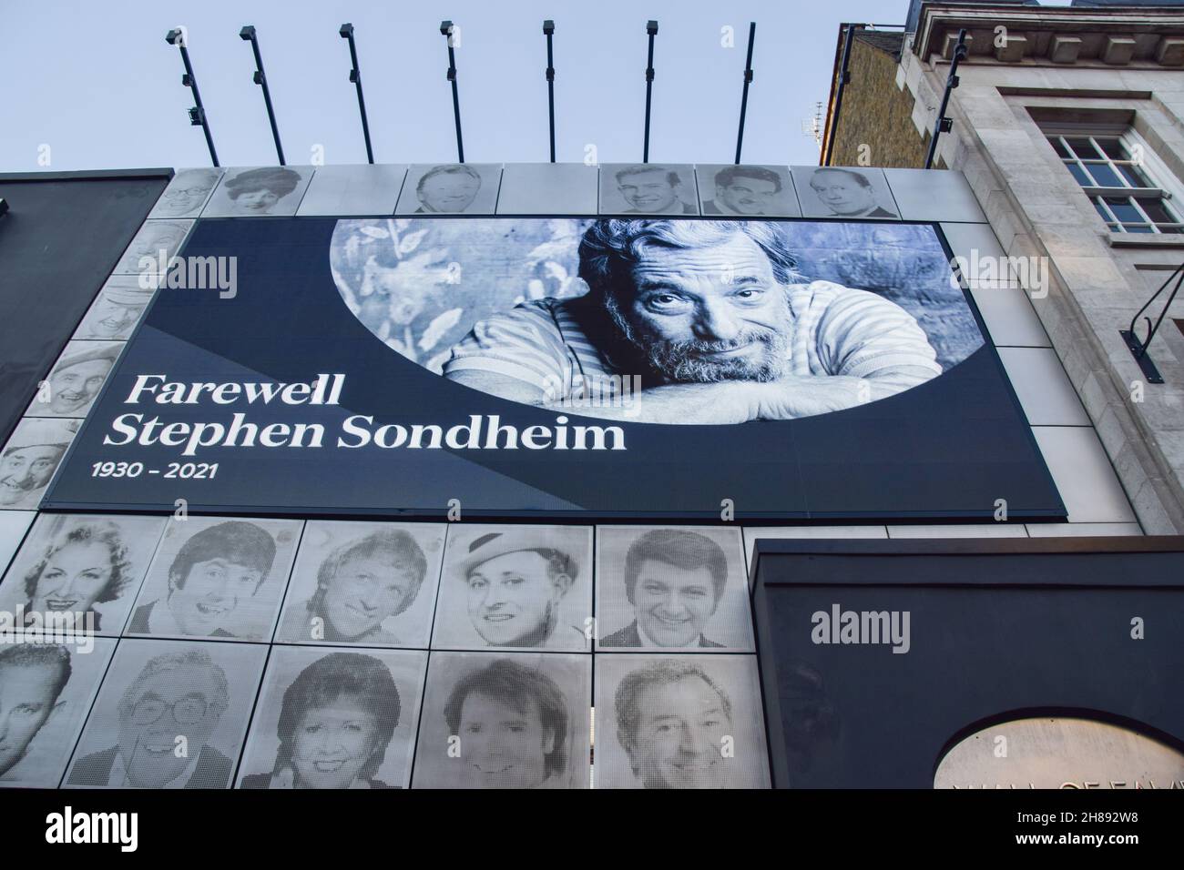 London, UK. 28th November 2021. A tribute to Stephen Sondheim at the London Palladium. The musical theatre composer and lyricist died on 26th November, aged 91. Credit: Vuk Valcic / Alamy Live News Stock Photo