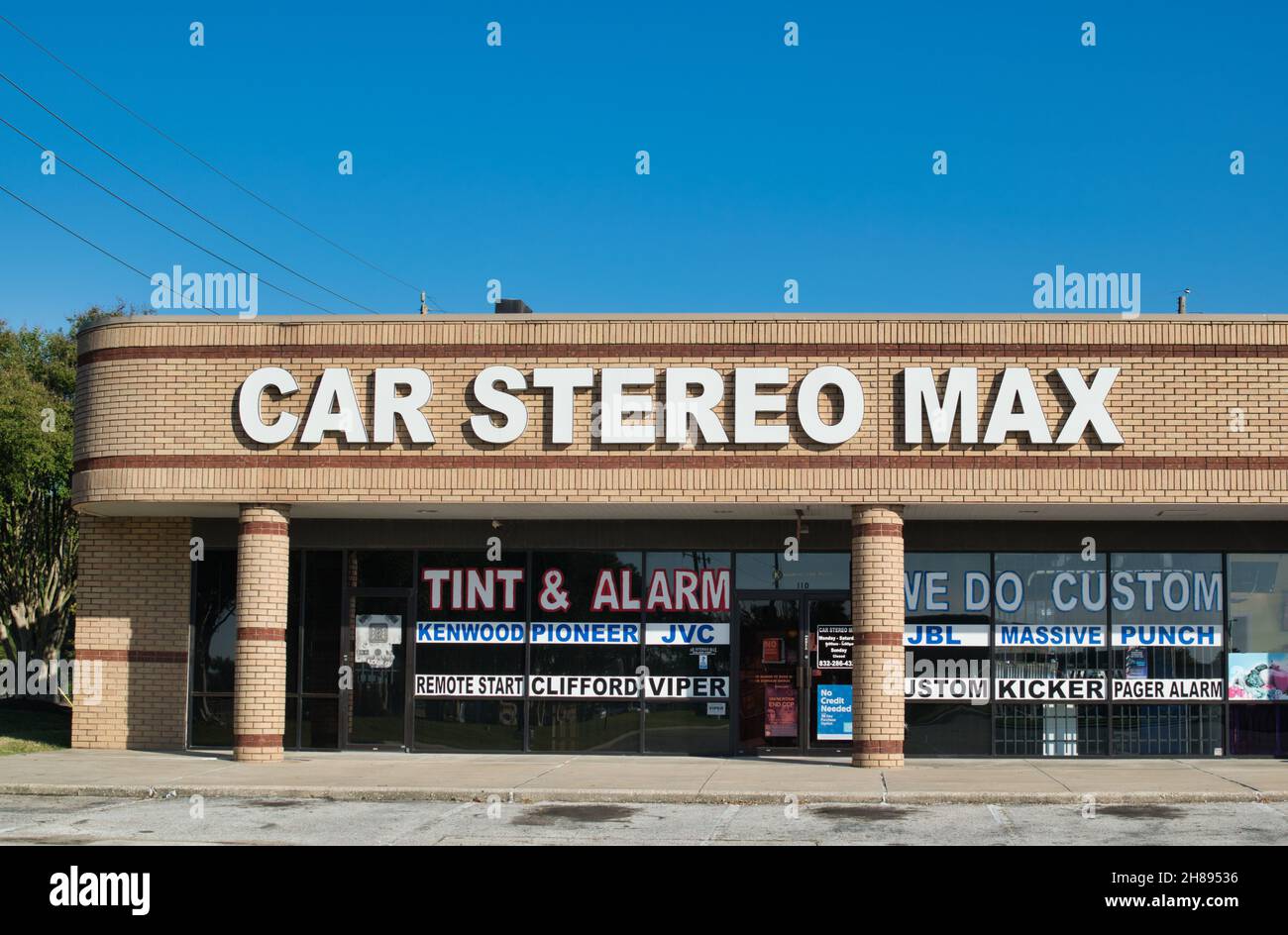 Houston, Texas USA 11-12-2021: Car Stereo Max storefront in Houston TX. Local automotive accessories installation company. Stock Photo