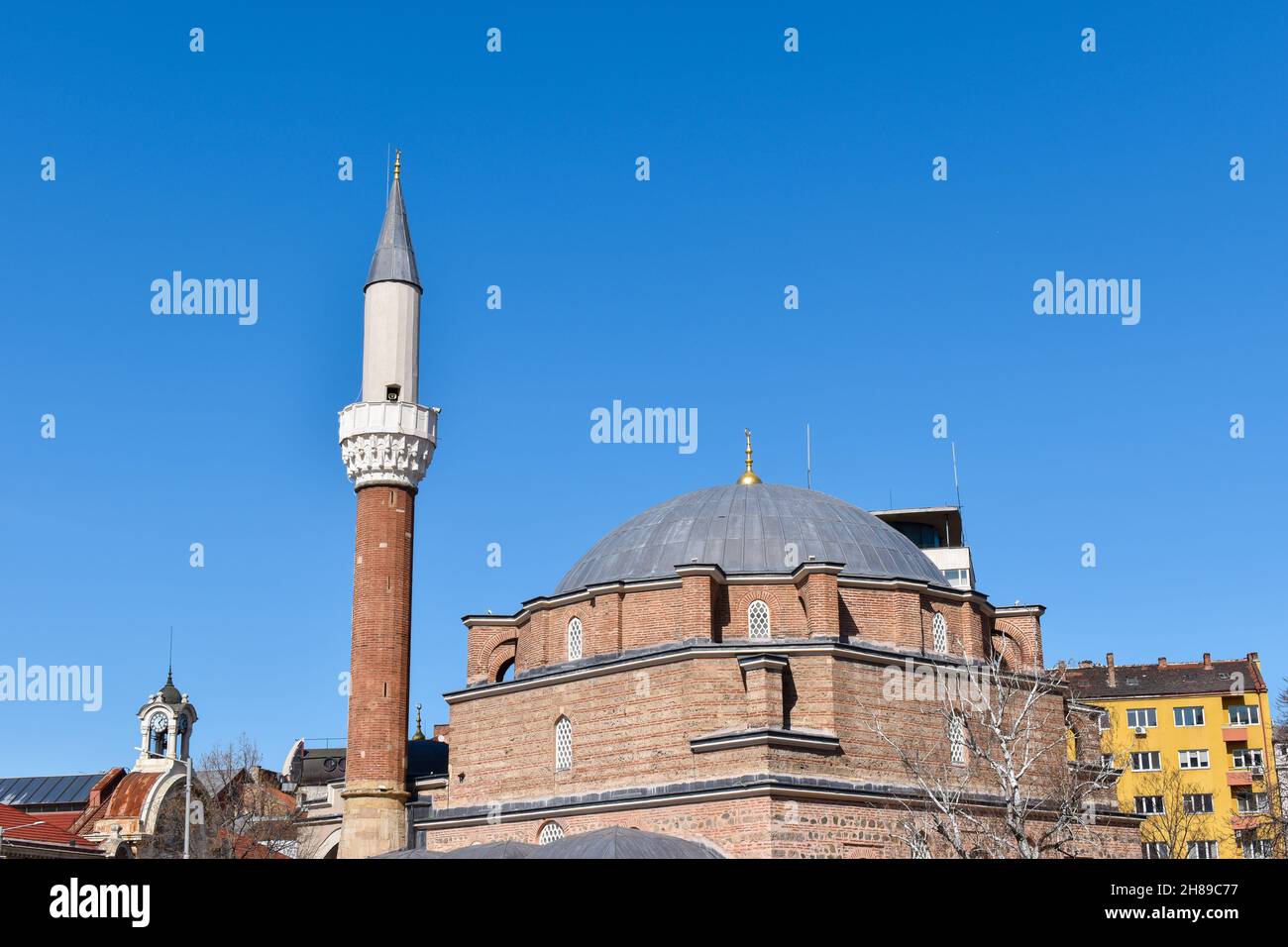 The Banya Bashi Mosque in Sofia, Bulgaria. Center of the Bulgarian capital, clear blue sky Stock Photo