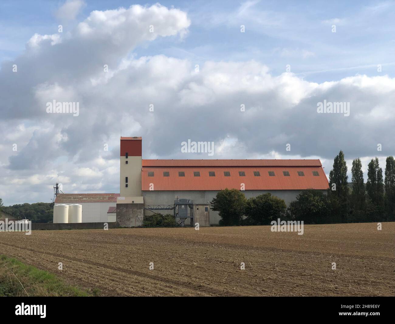Agricultural silo and processing unit Stock Photo