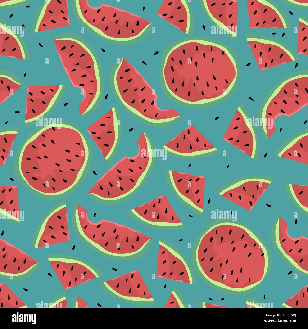 Seamless watermelon pattern. Whole and sliced ripe juicy watermelons on ...