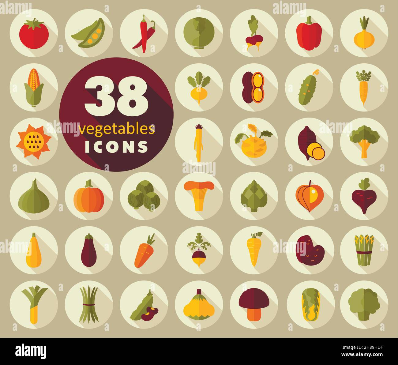 Vegetables flat icons set. Vector illustration eps 10 Stock Vector ...
