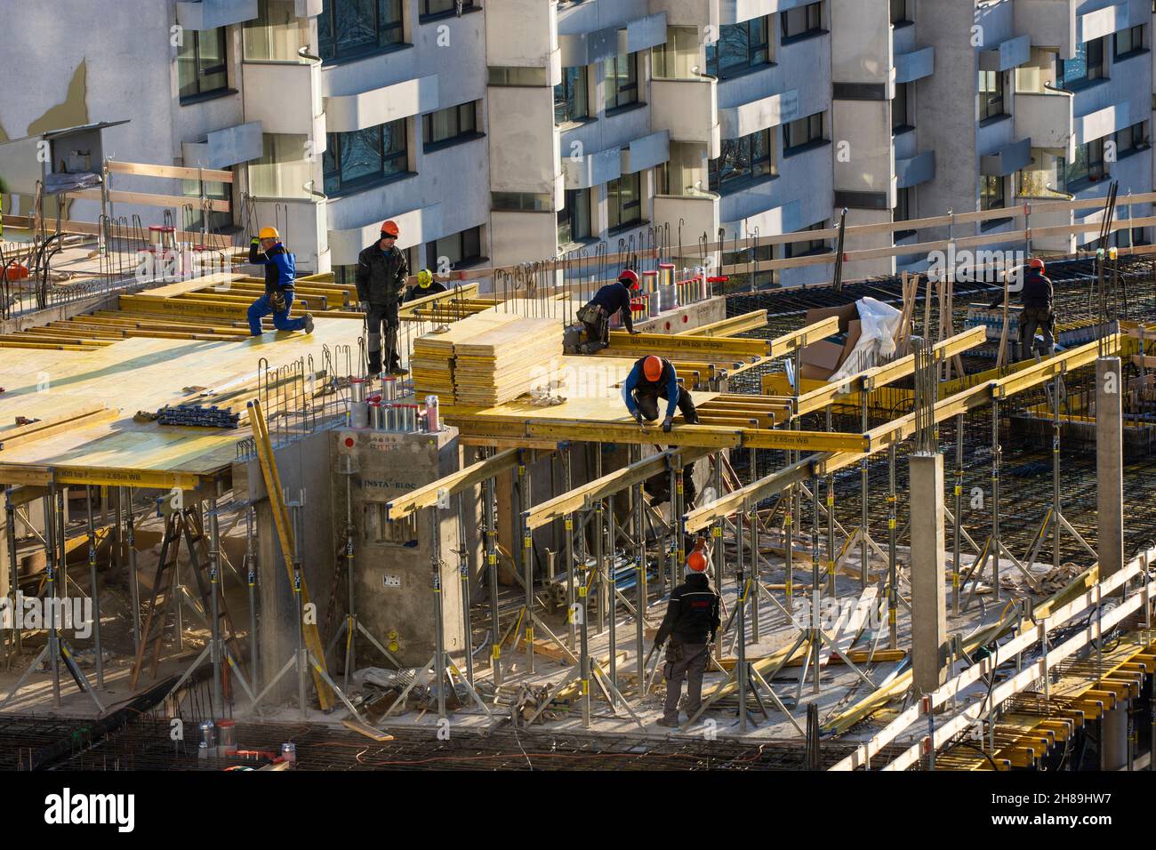 Wien, Vienna construction site, construction worker with ceiling