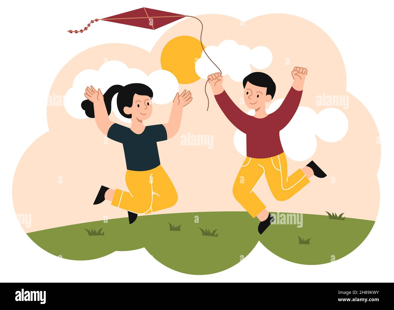 Kids with kite Stock Vector