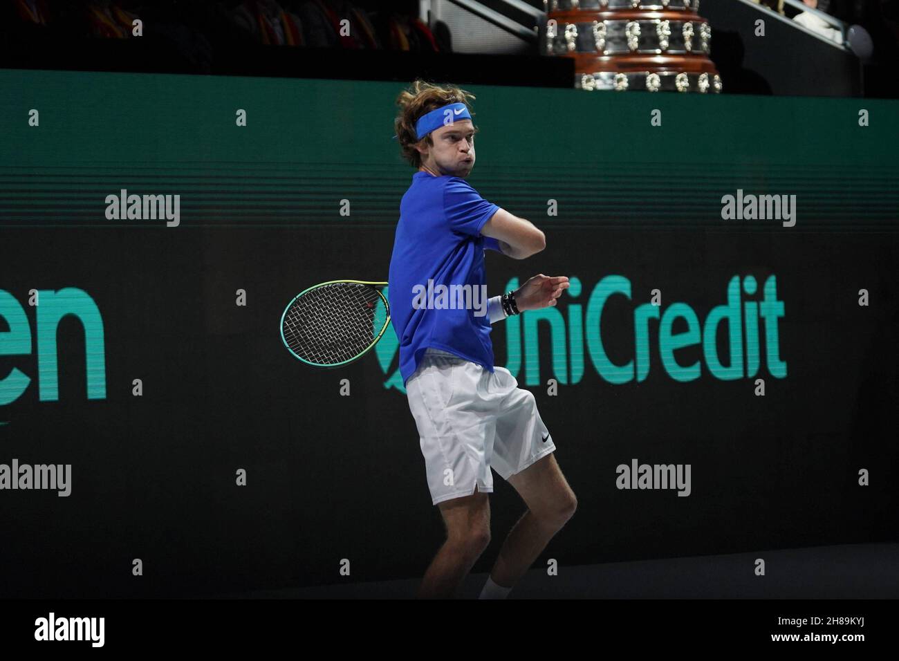 Madrid, Spain. 28th Nov, 2021. Davis Cup Finals group stage tennis match between Spain and Rusia.Tennis match Feliciano López vs Andrey Rublev at Madrid Arena. November 28, 2021 Partido de tenis de la fase de grupos de Copa Davis Finals entre España y Rusia. Partido de tenis Feliciano López vs Andrey Rublev en Madrid Arena. 28 de noviembre de 2021 797/David Sierra/Cordon Press Credit: CORDON PRESS/Alamy Live News Stock Photo