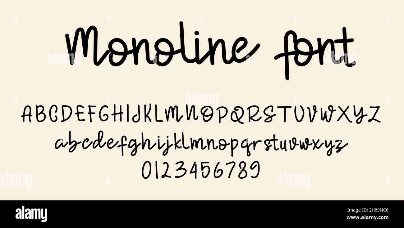 Monoline Script Font Alphabet Vector Illustration Isolated Background 