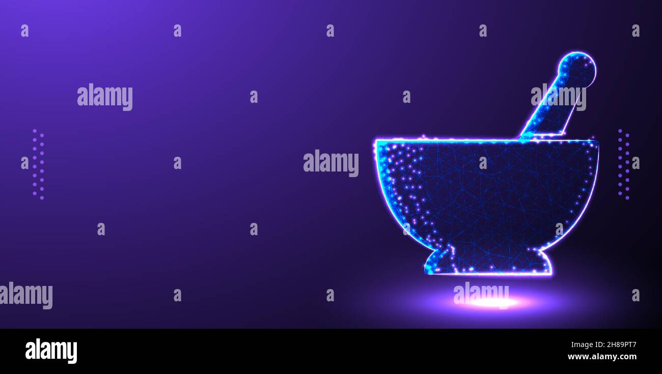 medical, mortar, pestle polygonal low poly wireframe background vector