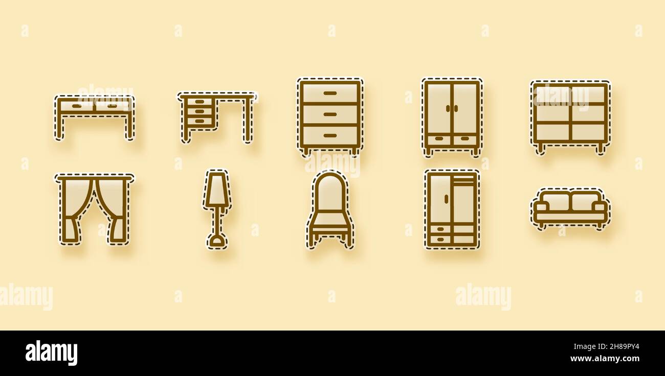 furniture line art sticker vector illustration isolated background Stock Vector