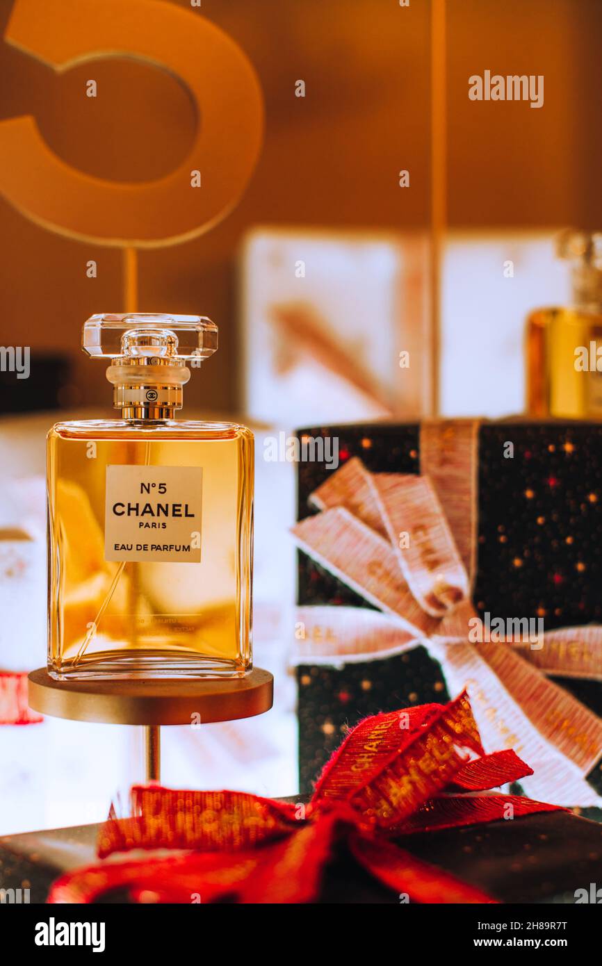 Chanel Perfume Bottles Isolated on Black Background. Bottles with