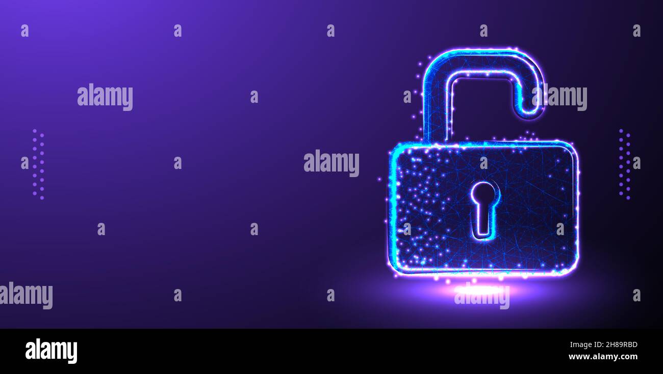 padlock, security, open polygonal low poly wireframe background vector illustration Stock Vector