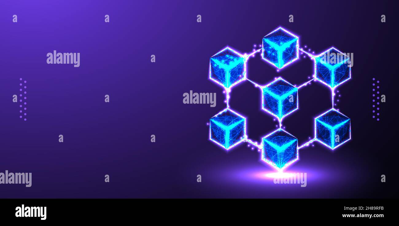 cube, block chain polygonal low poly wireframe background vector illustration Stock Vector