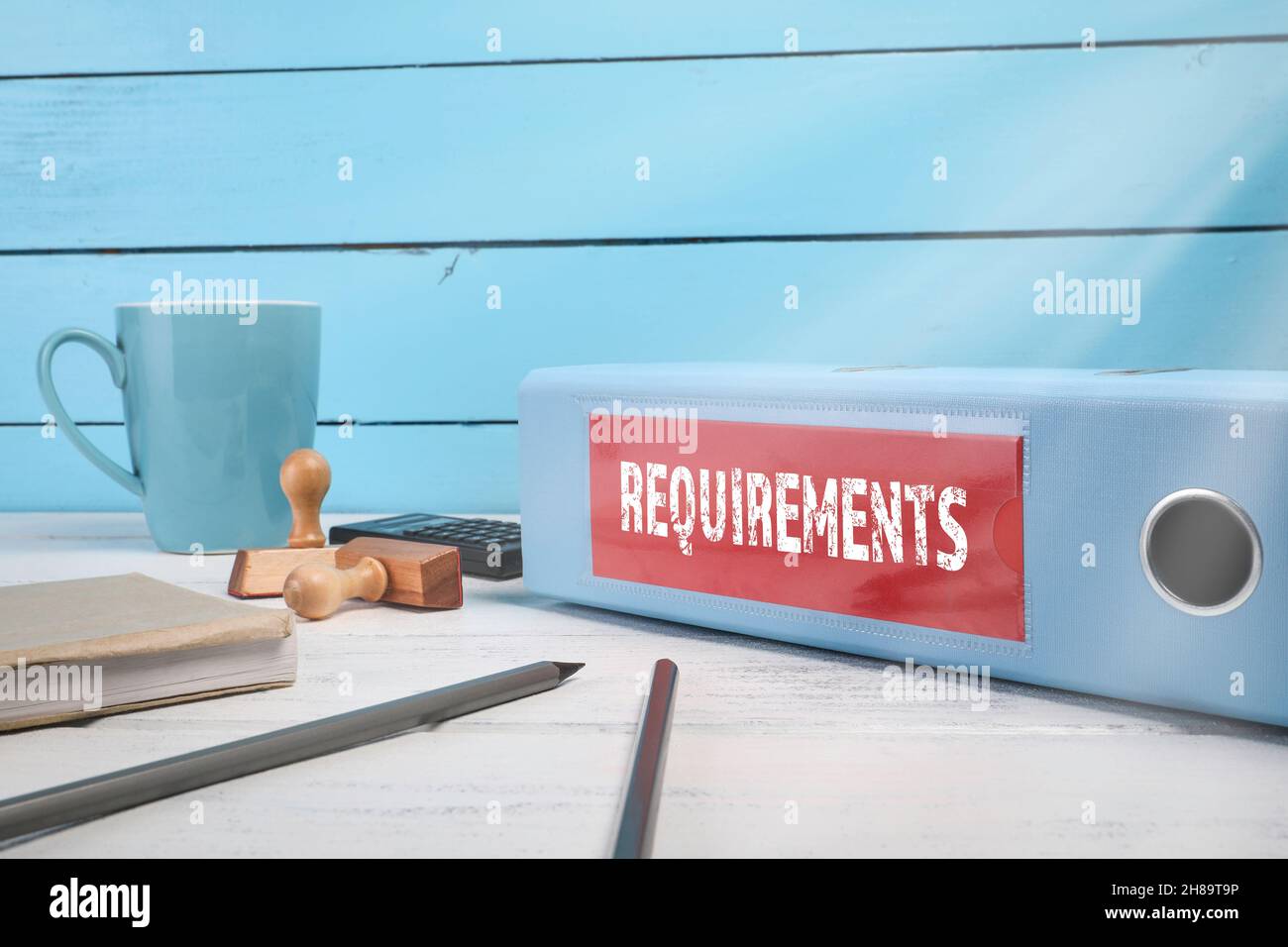 REQUIREMENTS, Business concept. Document folder on office desk Stock