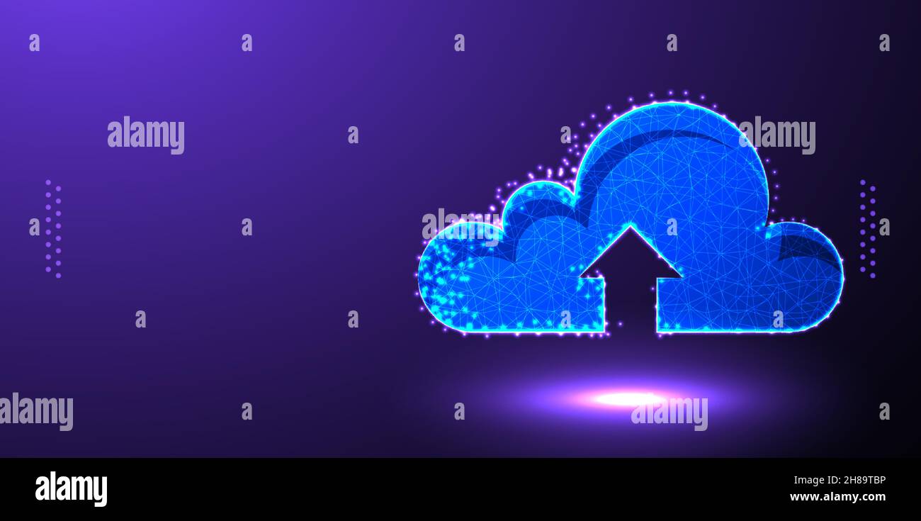 cloud hosting upload low poly wireframe mesh Stock Vector