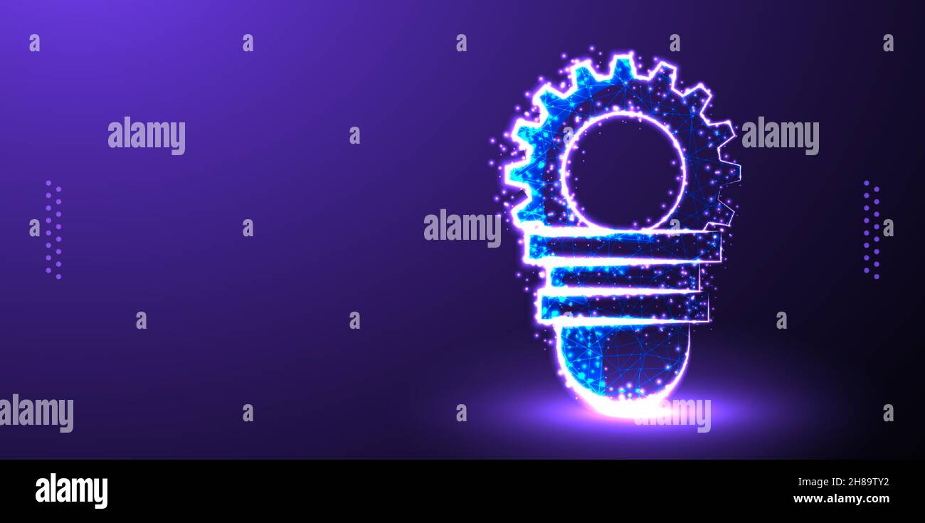 bulb and gear, business strategy low poly Stock Vector