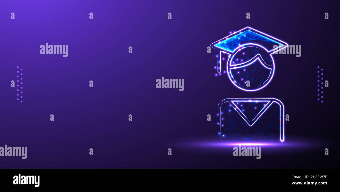 education graduate low poly wireframe vector illustration isolated Background Stock Vector