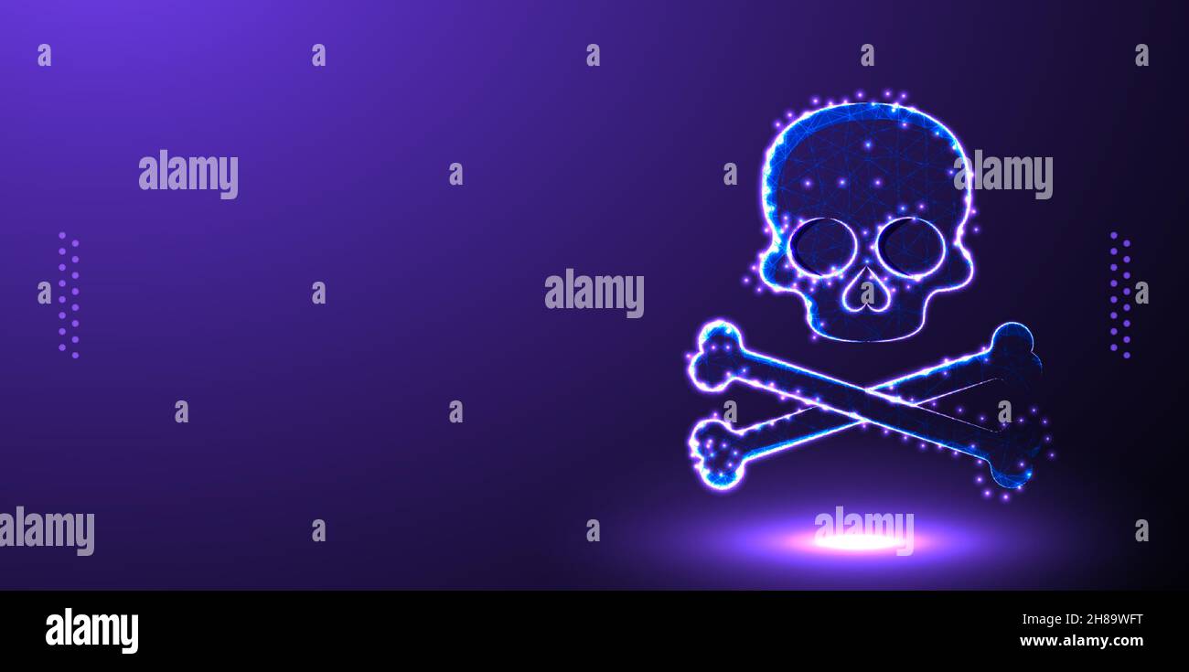 attention danger skull bone low poly wireframe vector illustration Stock Vector
