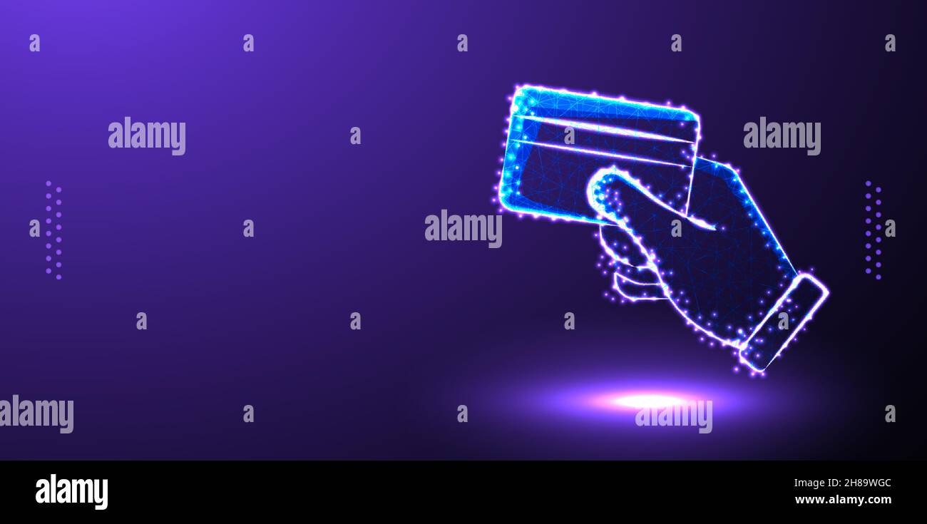 hand holding credit card low poly wireframe vector illustration Stock Vector