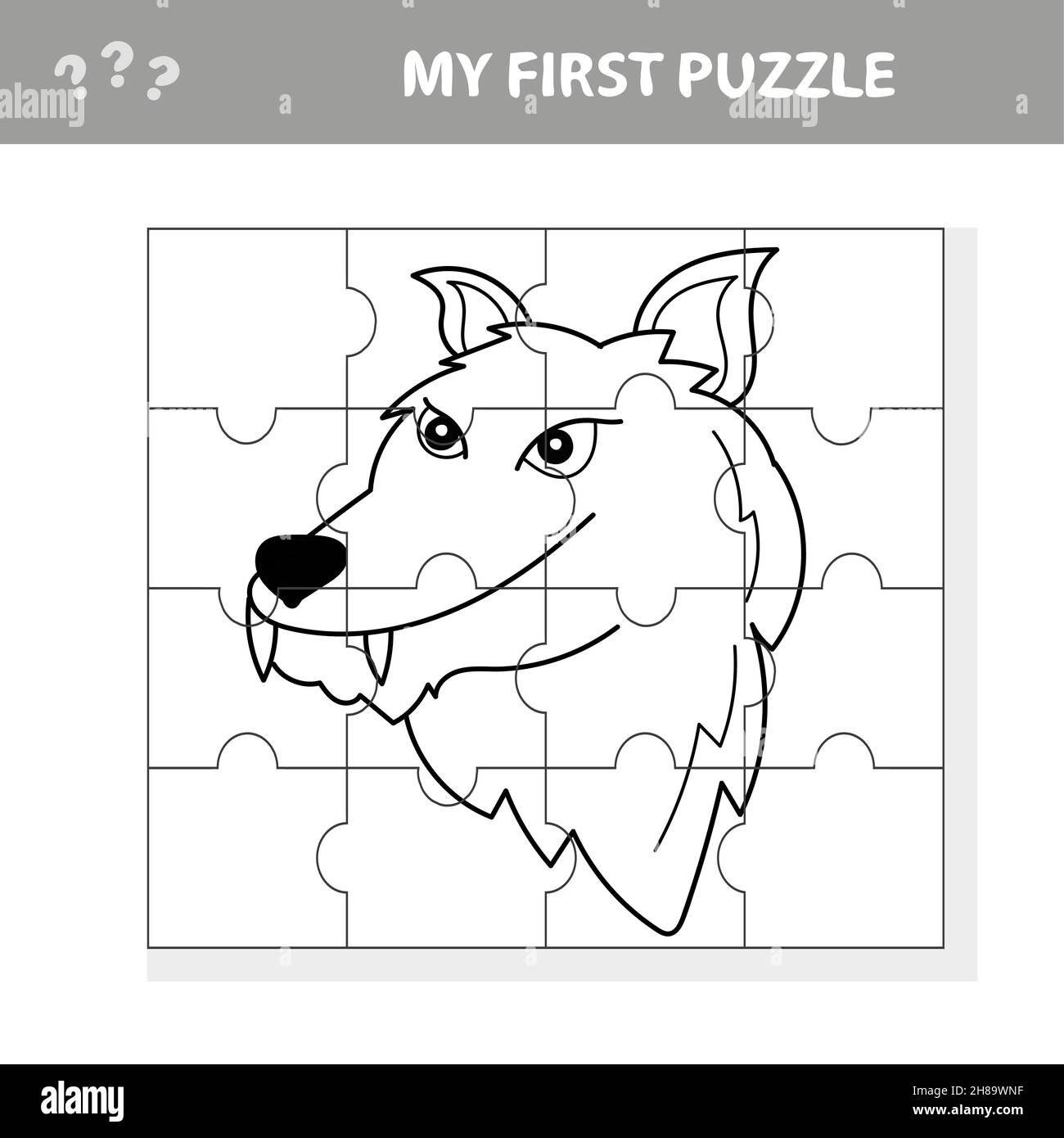 Vector puzzle game for children. Puzzle with wolf. Jigsaw game for kid