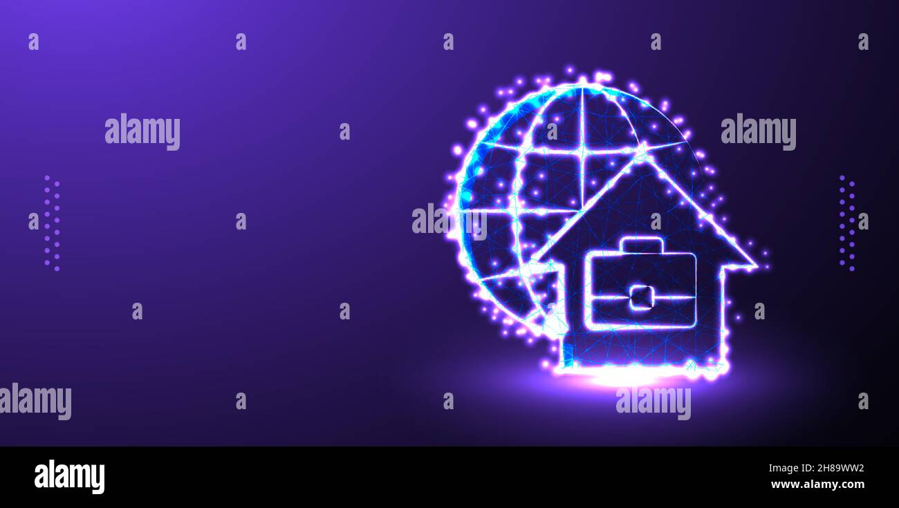 internet, house, globe, job low poly wireframe mesh from polygonal design vector illustration Stock Vector