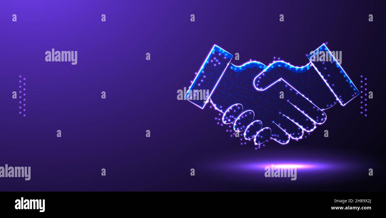 handshake, business low poly wireframe mesh from polygonal design vector illustration Stock Vector