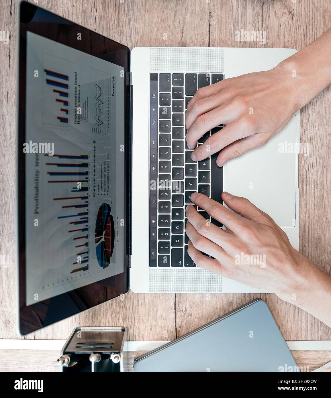 top view. business man analyzing financial data. Stock Photo