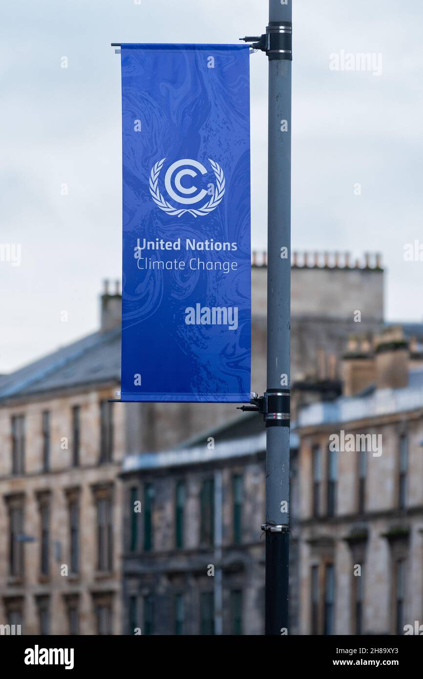 United Nations Climate Change banner 2021 - Glasgow, Scotland, UK Stock Photo