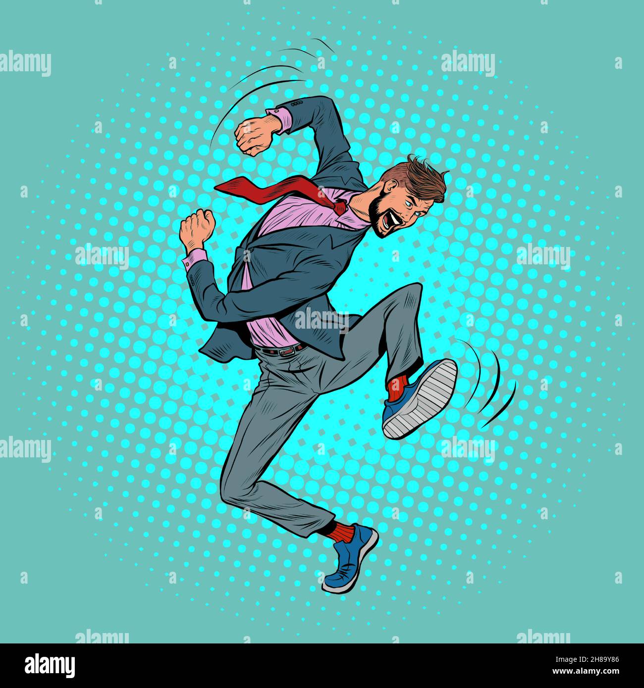 a young man dancing, stylish clothes. Freedom and fan, love of music Stock Vector