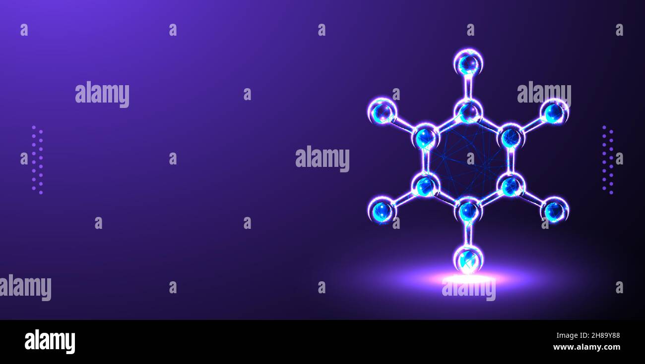 Science background with molecule or atom, medical background low poly wireframe vector illustration isolated Background Stock Vector