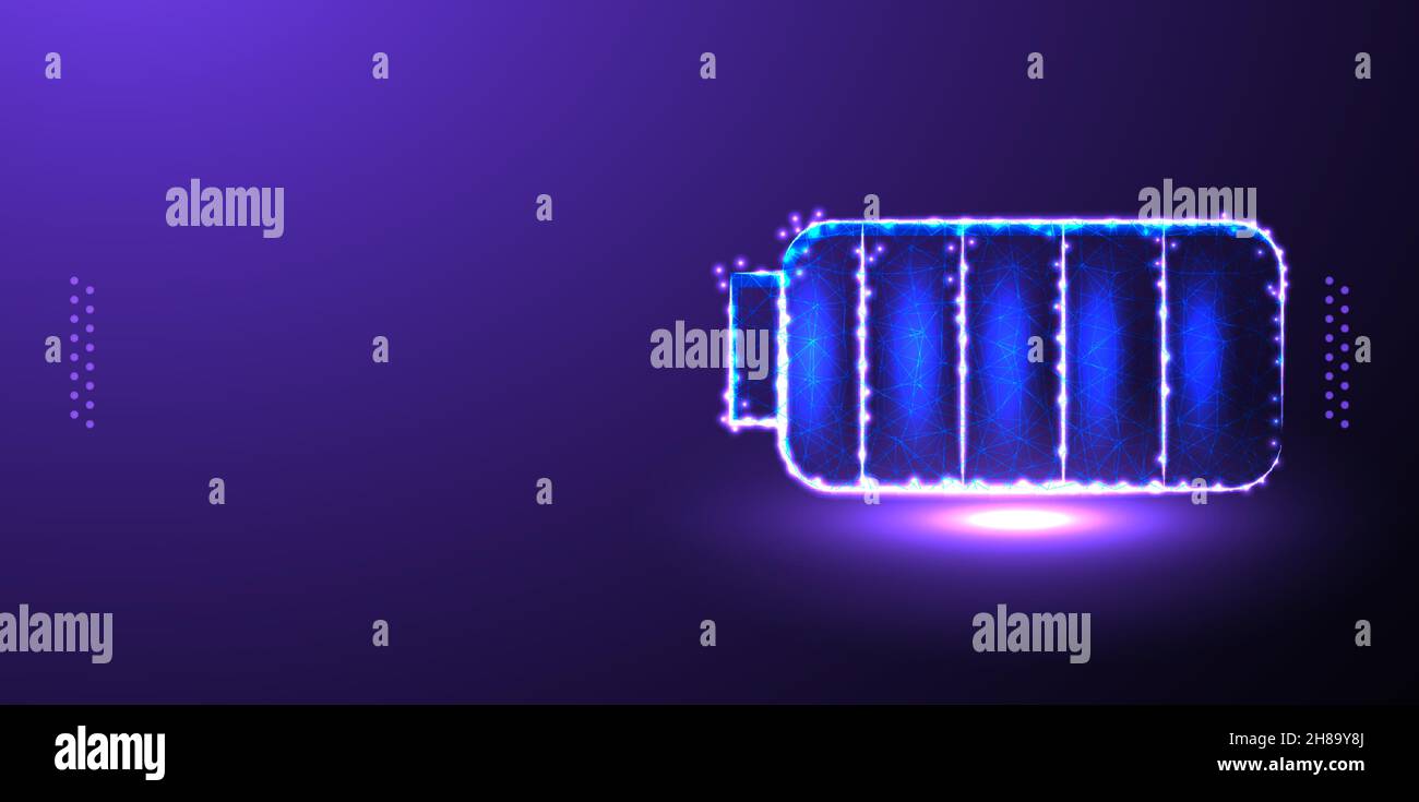 battery, plug, charging low poly wireframe mesh from polygonal design vector illustration Stock Vector
