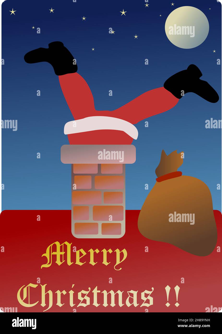 Santa Claus falling in the chimney Stock Photo