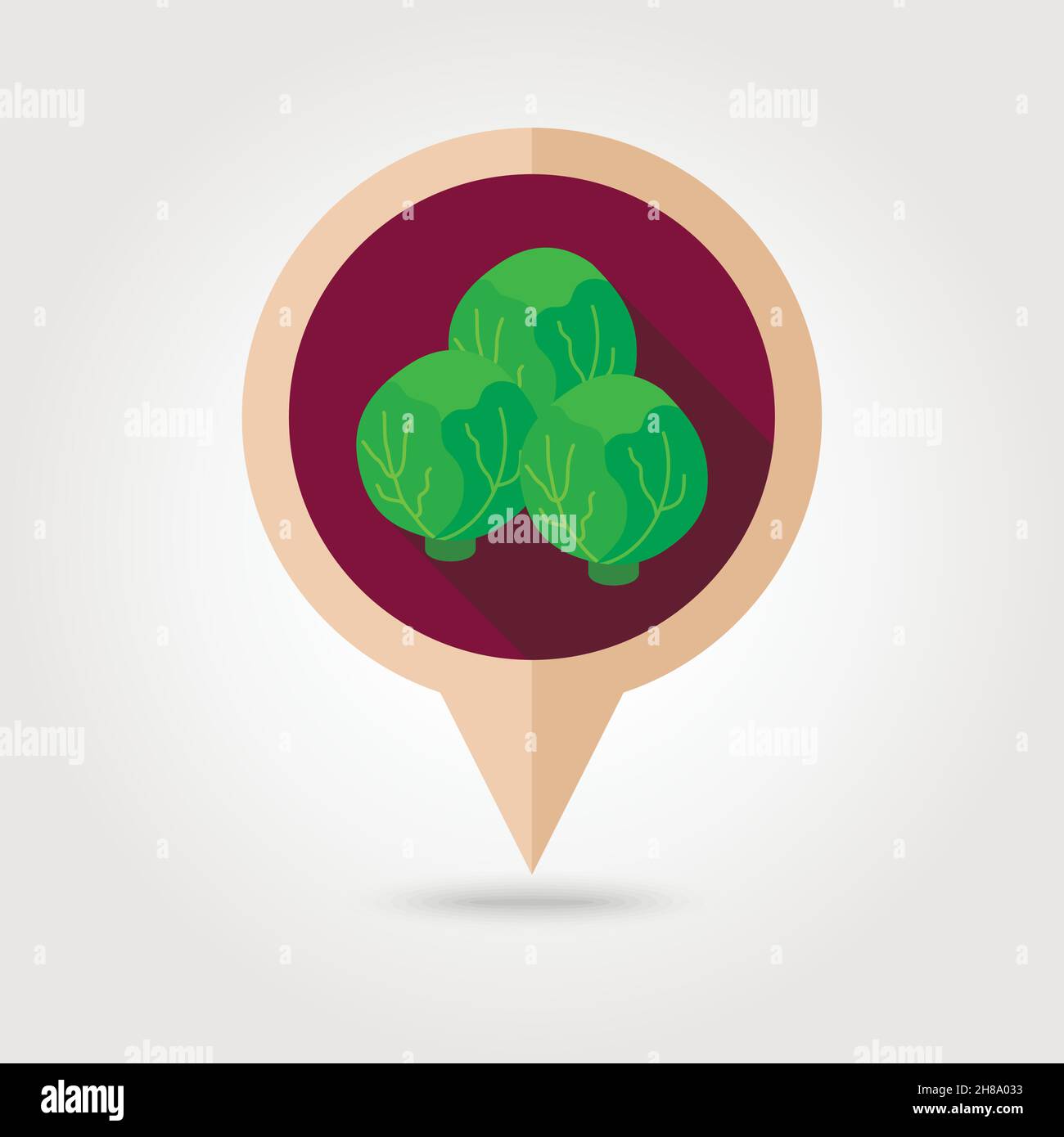 Brussels sprouts flat vector pin map icon. Map pointer. Map markers. Vegetable vector illustration Stock Vector