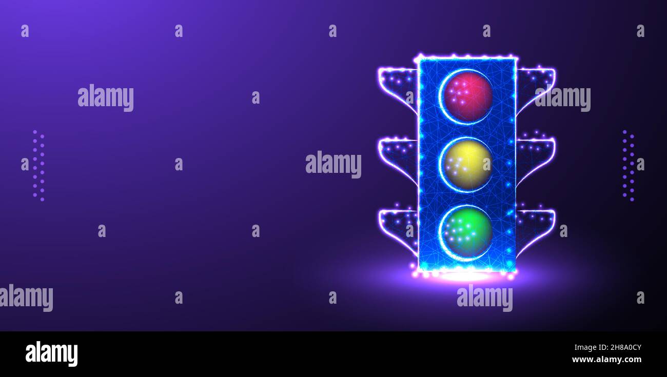 traffic light low poly wireframe, polygonal design vector illustration Stock Vector