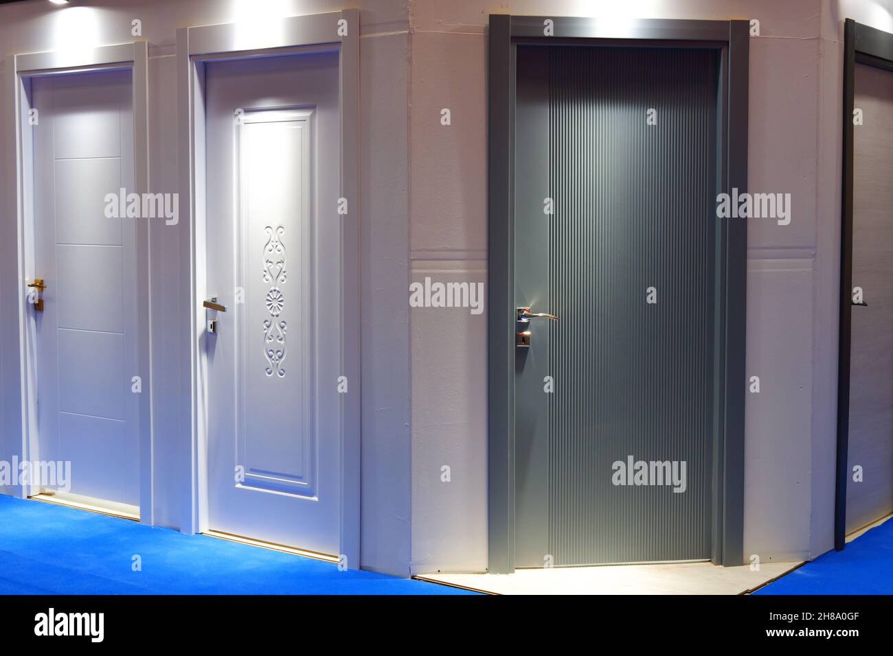 Colorful doors with spotlights indoor Stock Photo Alamy