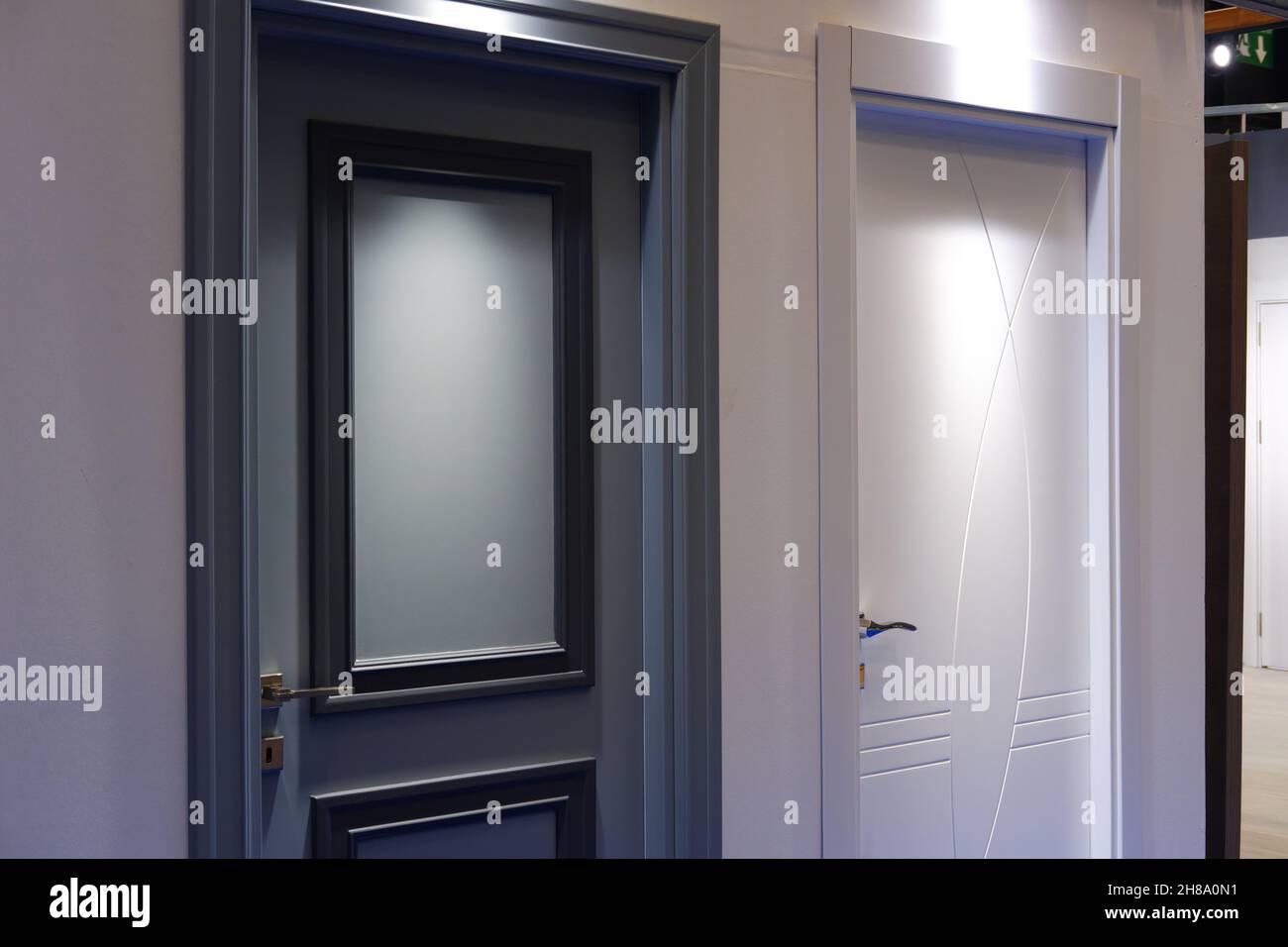 Colorful doors with spotlights indoor Stock Photo Alamy