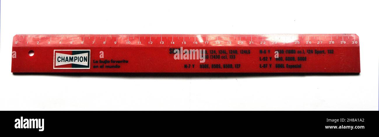 red plastic ruler 30 cm Stock Photo