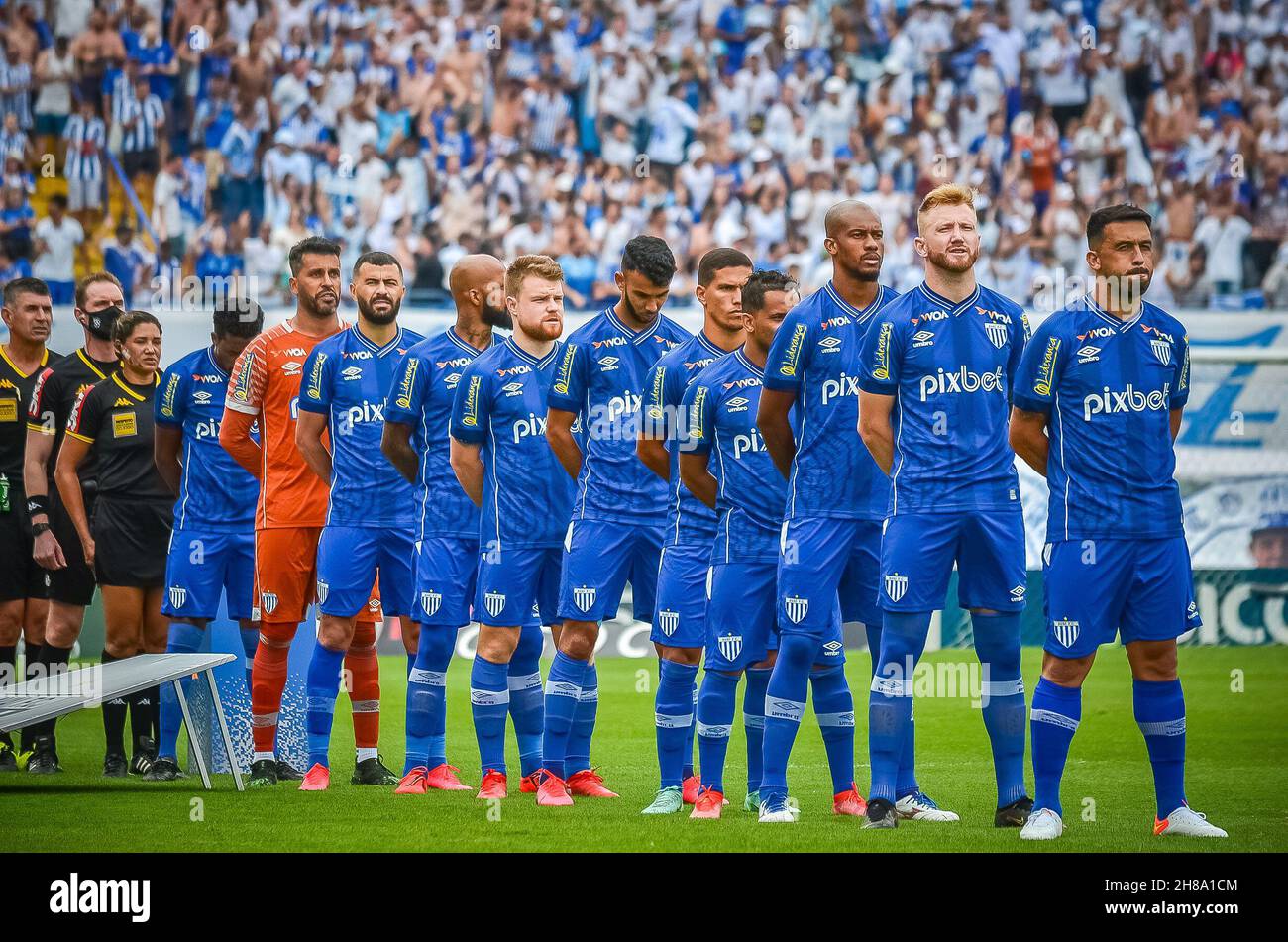 Sc Florianopolis 11 28 21 Brazilian B 21 Avai X Sampaio Correa German Avai Player During The Performance Of The National Anthem Before The Match Against Sampaio Correa At