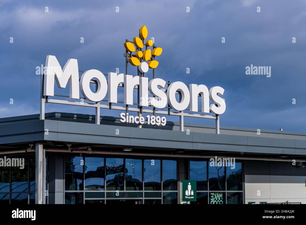 Morrisons Supermarket Sign - Morrisons since 1899. Stock Photo