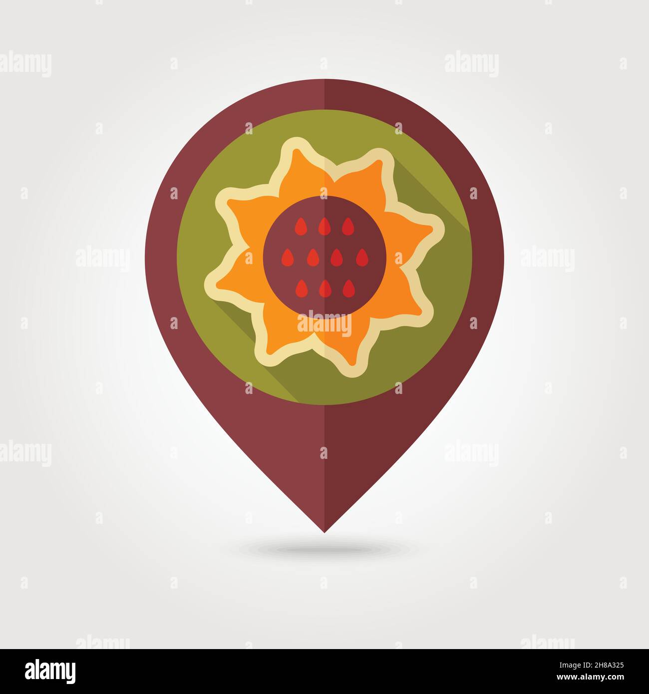 Sunflower flat vector pin map icon. Map pointer. Map markers. Vegetable ...