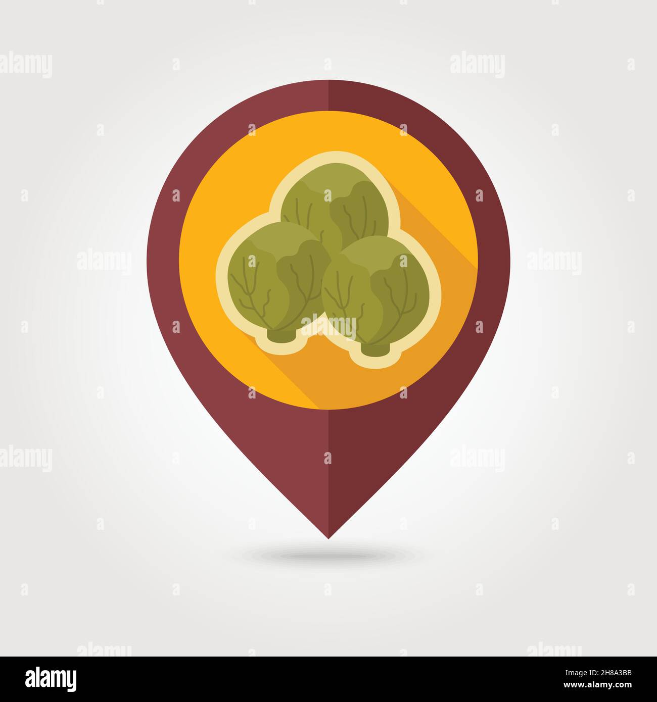 Brussels sprouts flat vector pin map icon. Map pointer. Map markers. Vegetable vector illustration Stock Vector