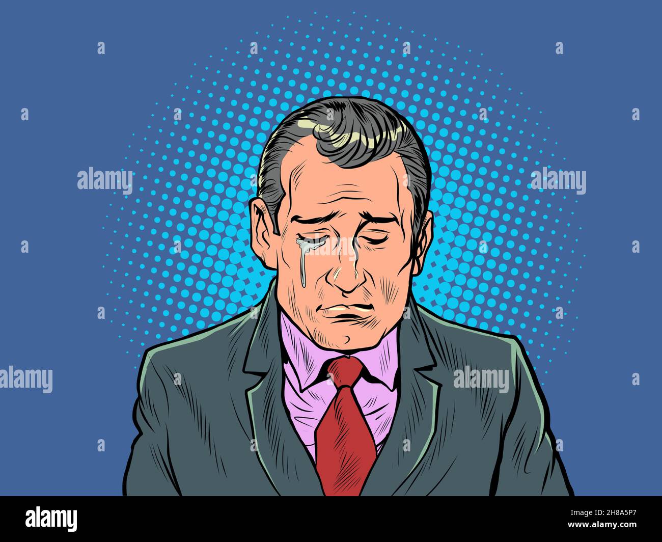 A serious businessman is crying, a sad mood. Sad news Stock Vector