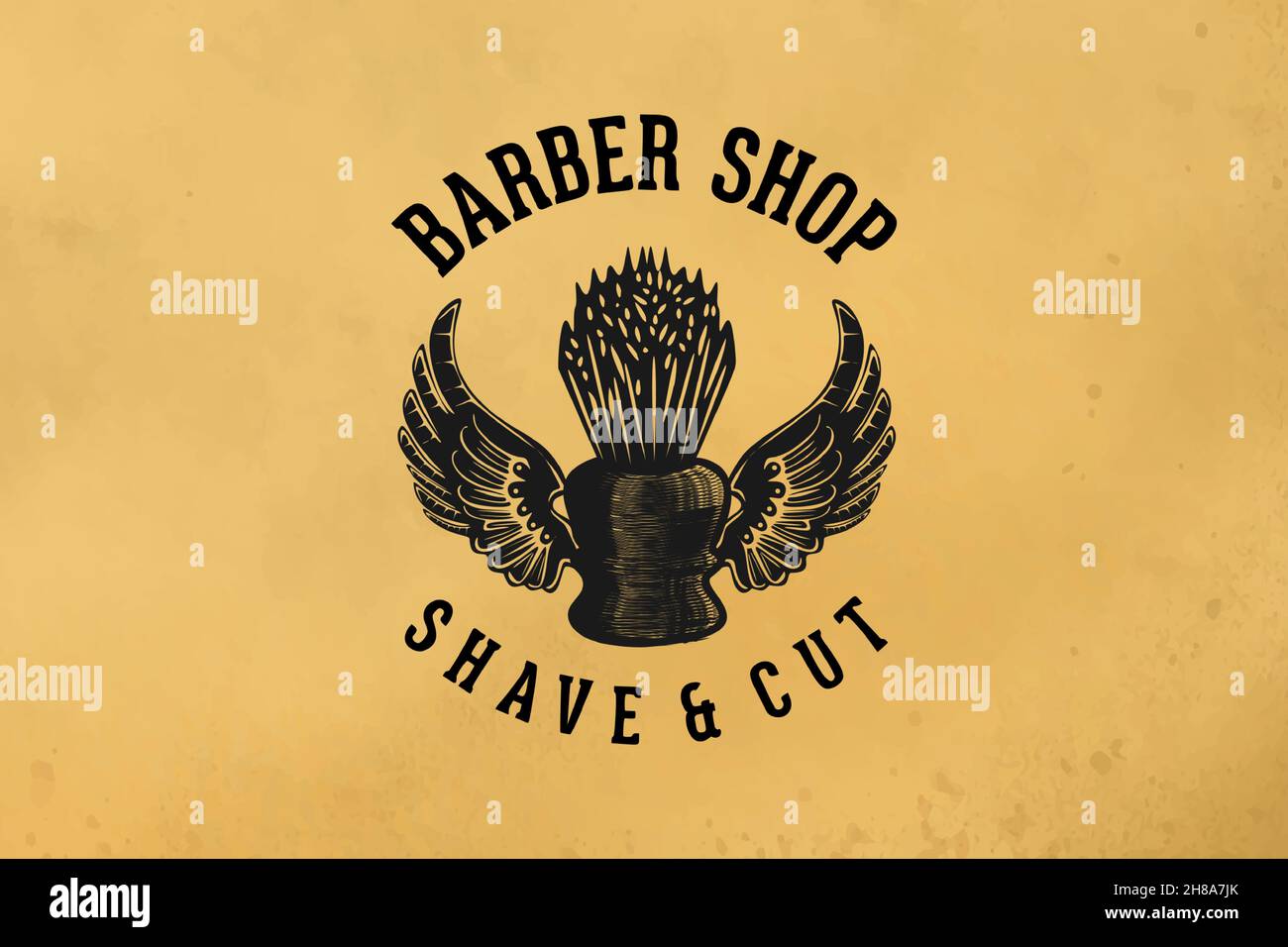 shaving brush, and wings hand drawn barber shop logo Designs