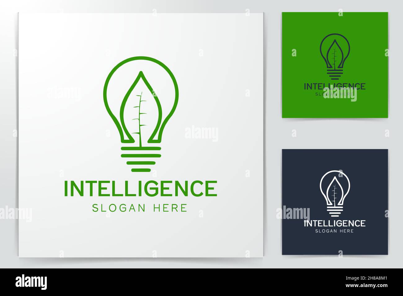 bulb idea and green leaf logo design Stock Vector