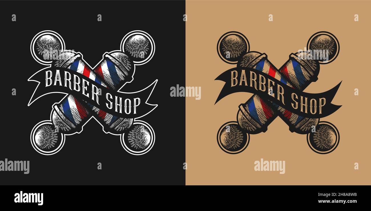 Crossed Barber Pole Logo Designs Stock Vector