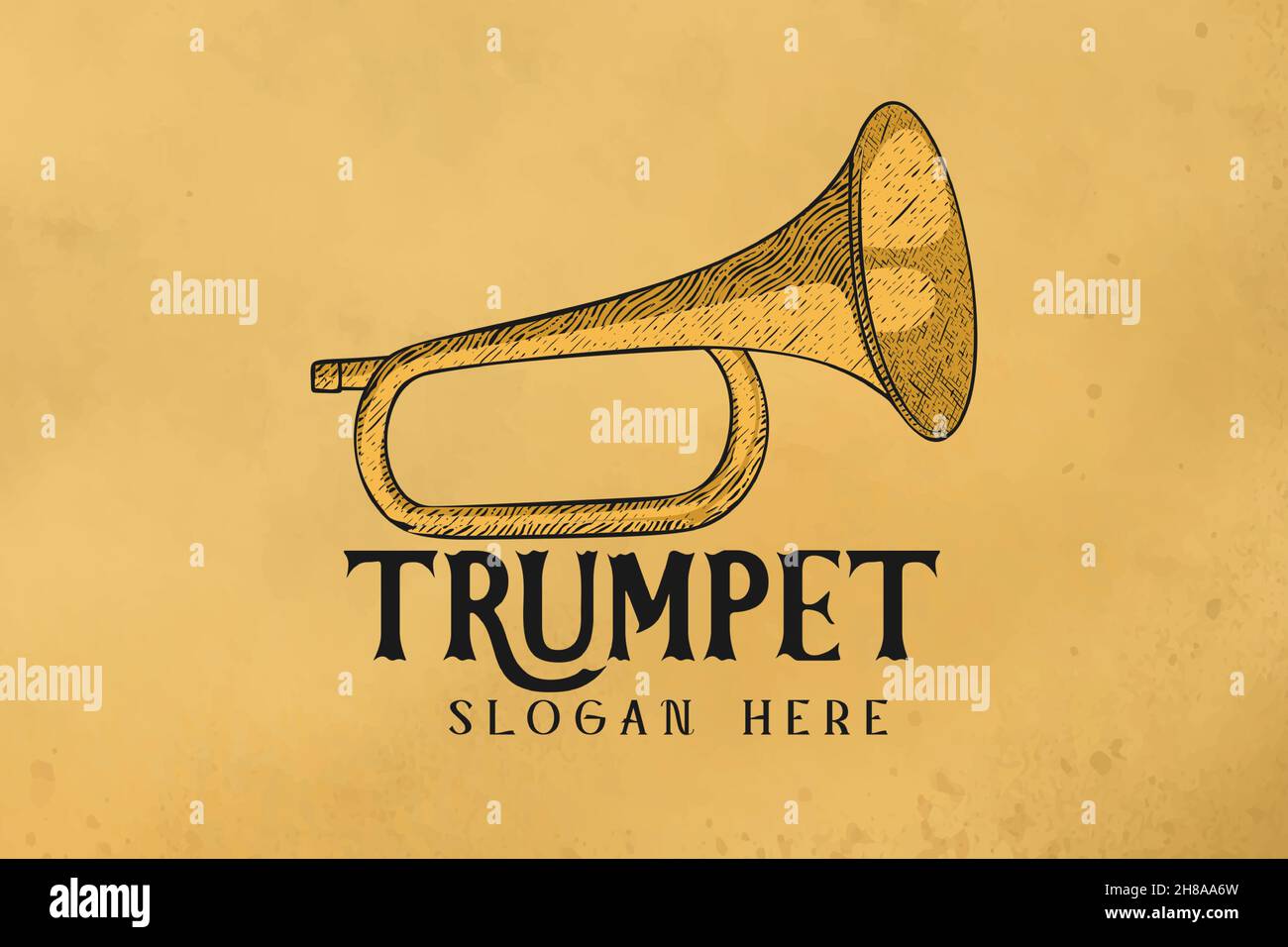 Hand drawn trumpet logo design inspiration Isolated On white