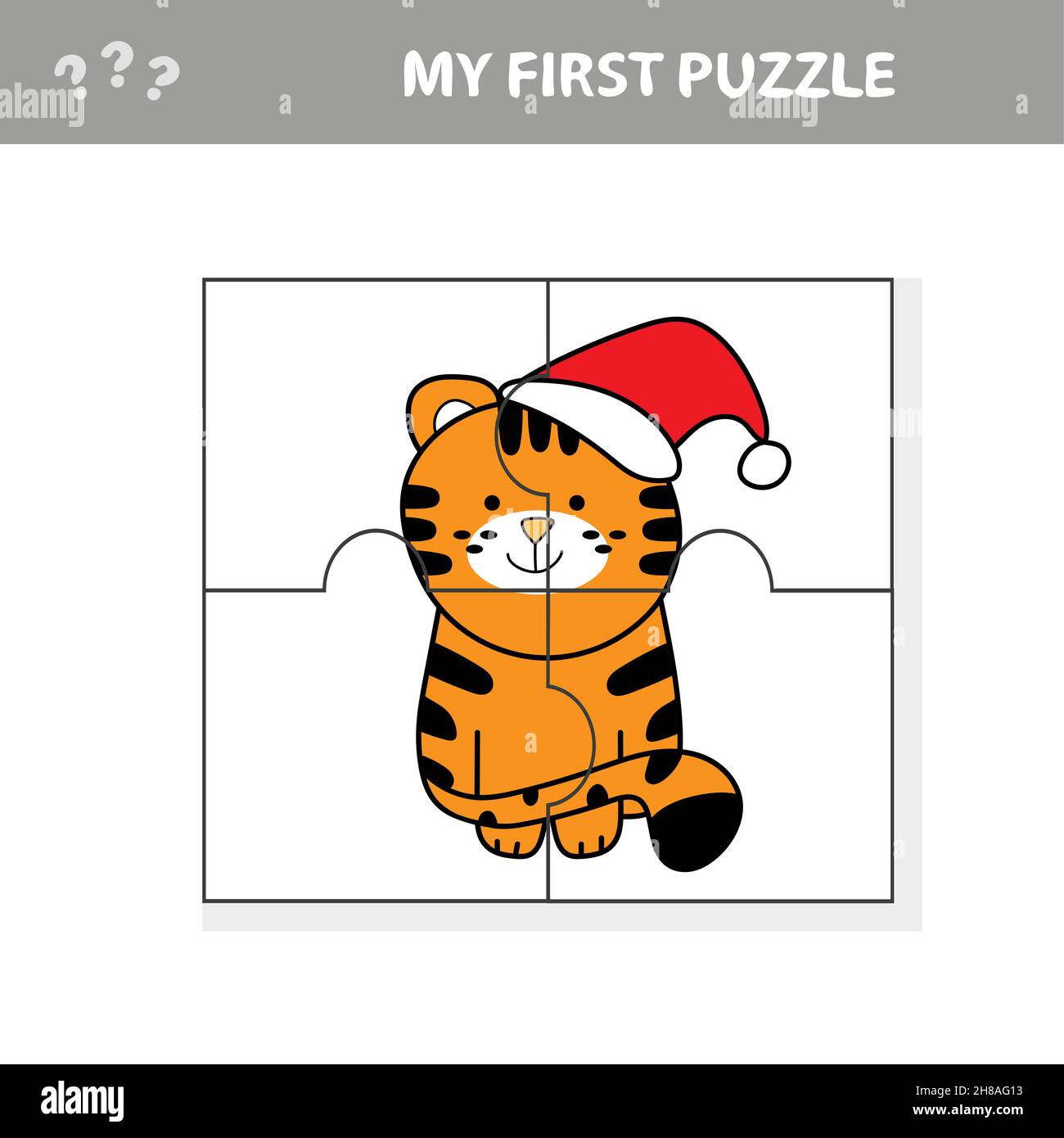 Puzzle game for children - Christmas tiger, education game for kids. Cute tiger Stock Vector