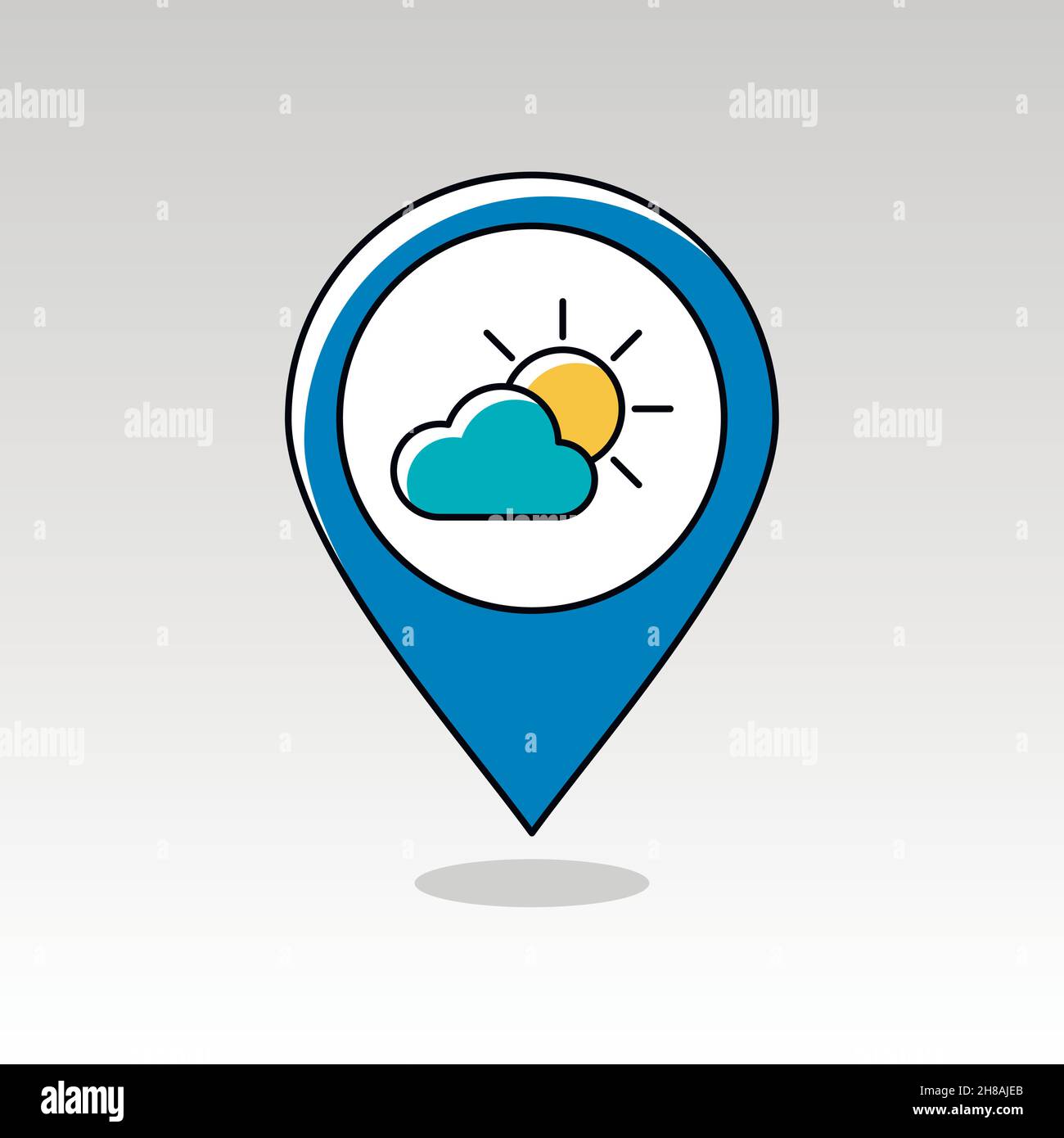 Sun and Cloud outline pin map icon. Map pointer. Map markers ...