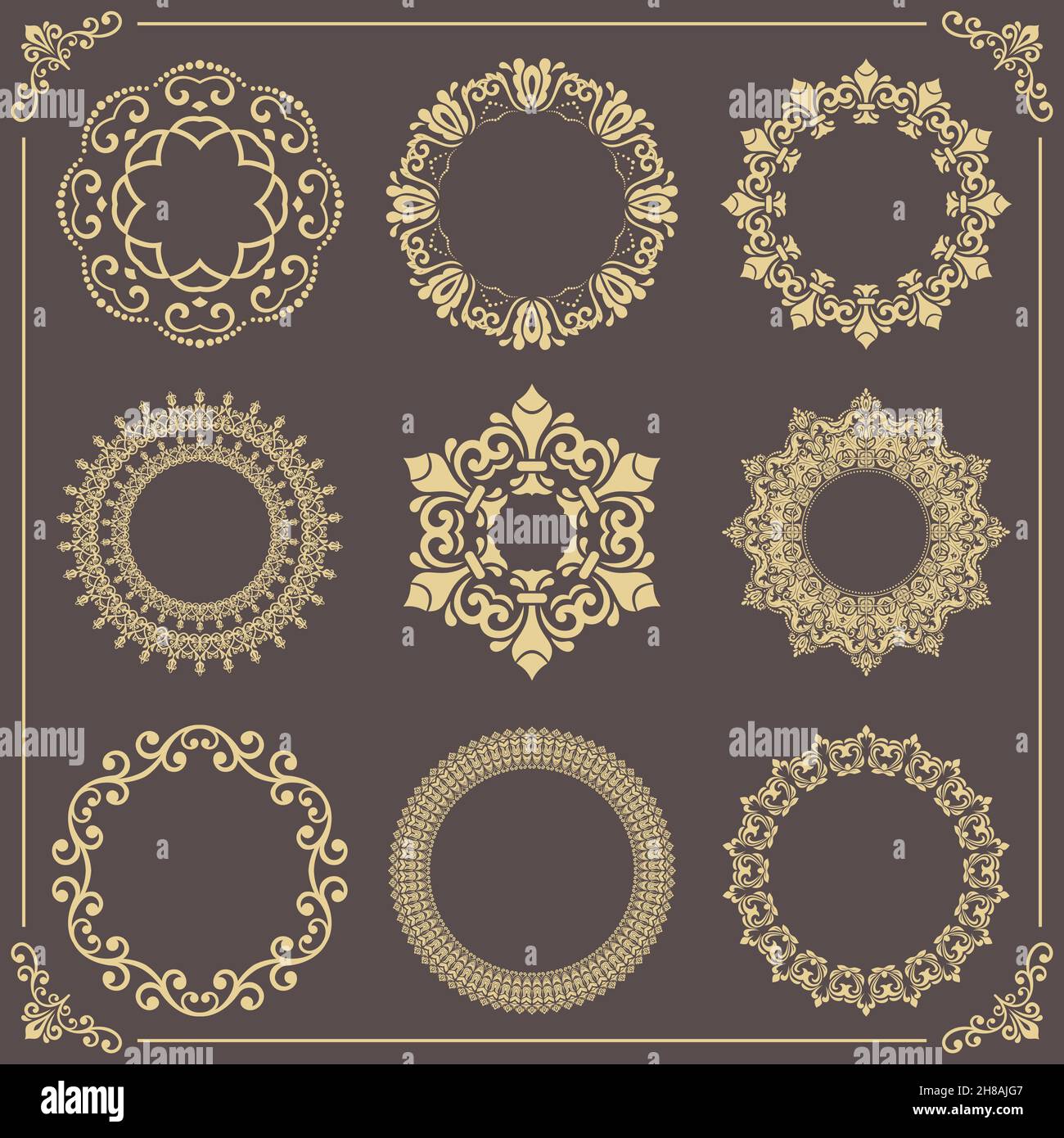 Vintage set of vector round elements. Different elements for design ...