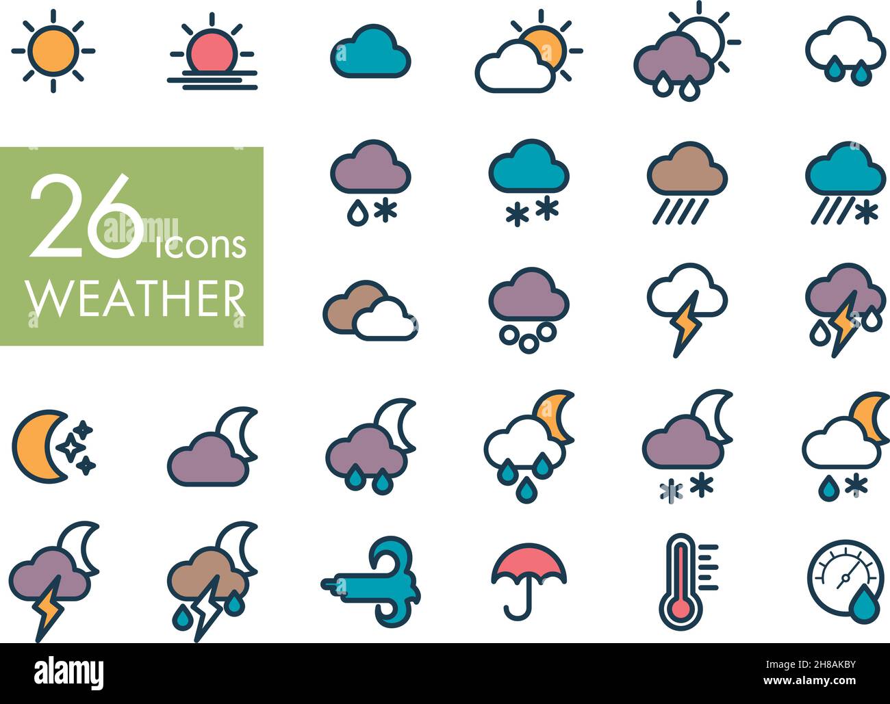 Meteorology Weather flat icons set, vector illustration eps 10 Stock ...